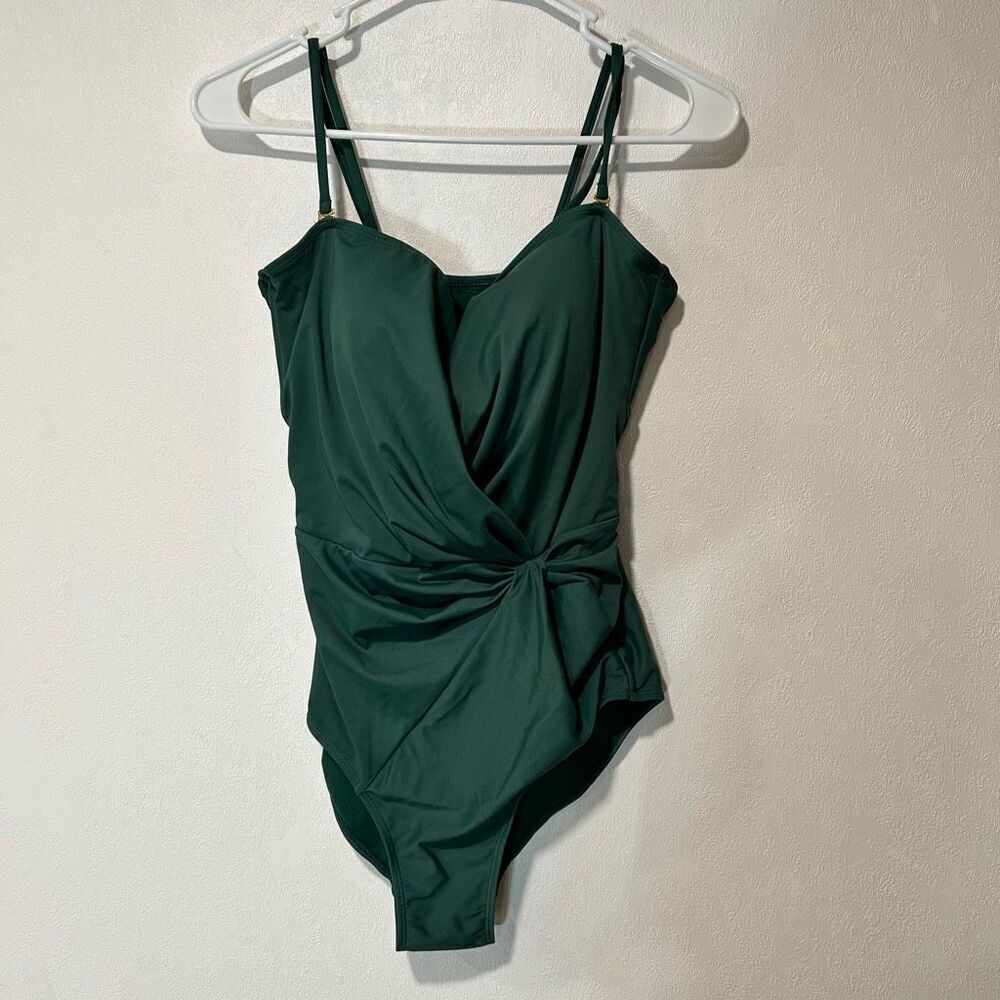 Nicole Miller bandeau twist drape swimsuit green size l - Picture 2 of 7